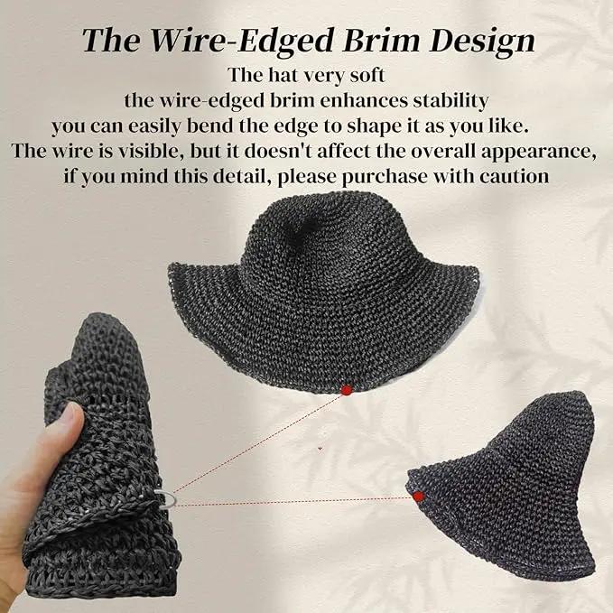 Floppy Big Beach Straw Hats for Women Foldable Summer Wide Brim Packable Sun Hat Womens Travel Straw Fedora Hat by GreenHaven Gardens