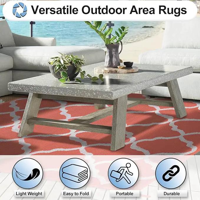 OutdoorLines Outdoor Plastic Area Rug for Patio 5x8 ft - Reversible Outside Carpet, Stain & UV Resistant RV Mats, Straw Rug for Camping, Deck Garden, Porch and Balcony, Moroccan/Orange & Light Grey by GreenHaven Gardens