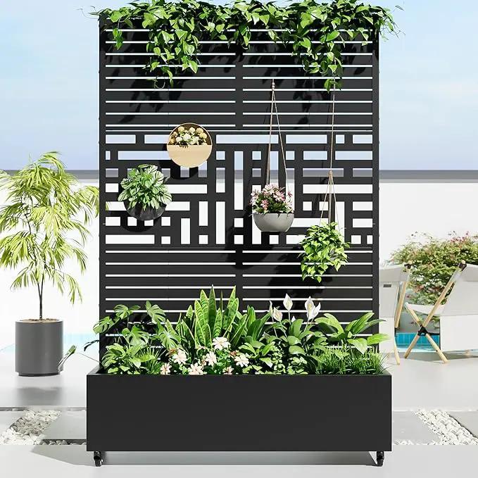 Casaphoria Metal Raised Garden Bed with Trellis and Wheels, 72"x47"x16" Planter Box for Climbing Plants, Vegetables & Vines, Features Drainage Holes and Privacy Screen, Black(Louvered&Helen) by GreenHaven Gardens