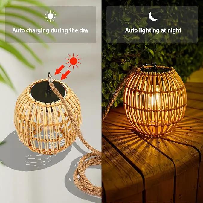 Hanging Solar Lantern Outdoor Waterproof, Large Solar Rattan Lantern Outdoor with Twine Handle, Bright Solar Outdoor Lights with Edison Bulb for Garden Patio Yard Decoration by GreenHaven Gardens