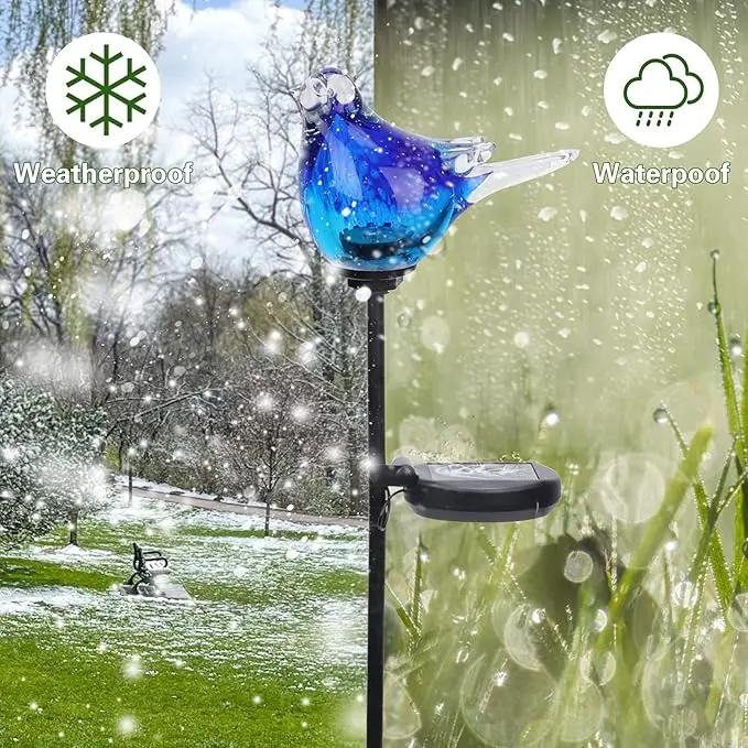 Afirst Solar Bluebird Garden Stake Lights - Hand Blown Glass Decorative Garden Pathway Lights Outdoor Waterproof Bird Glass Stakes by GreenHaven Gardens