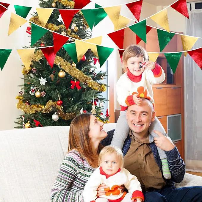 Christmas Party Decorations Triangle Pennant Banner Flag Red Green Gold Metallic Fabric Bunting Garland for Xmas Holiday Wedding Bridal Shower Birthday Bachelorette Graduation New Year Party Supplies by GreenHaven Gardens
