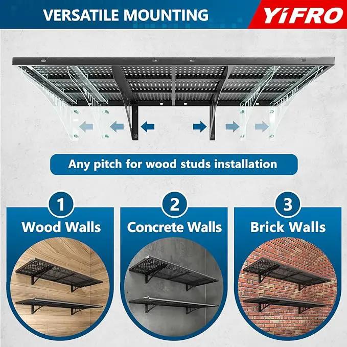 4-Pack 1.5x4ft Heavy Duty Garage Wall Shelving, 1000 lbs Load Capacity, Garage Shelving Wall Mounted, Garage Storage Rack with Hooks, Black by GreenHaven Gardens