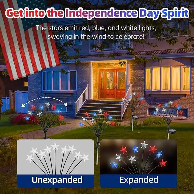 4th of July Decorations Solar Garden Lights, Fourth of July Red White and Blue Light Solar Lights Outdoor, Waterproof Patriotic Decor with 9 LED 2 Lighting Modes for Independence Day, 2 Pack by GreenHaven Gardens