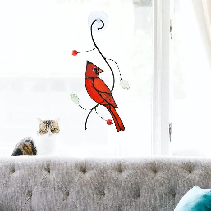 Lolitarcrafts Bigger Cardinal Stained Glass Window Hangings Cute Birds Suncathers for Window Monthers Day Gifts by GreenHaven Gardens