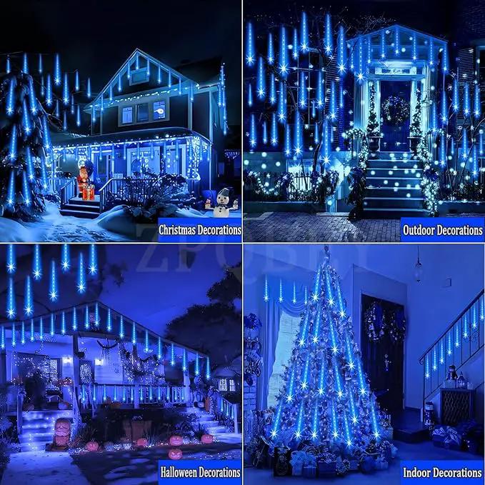 Christmas Lights Outdoor Meteor Shower Lights 24-Tube 576LEDs Snow Falling Rain Cascading Icicle Light for Xmas Tree Christmas Decorations Wedding Party Holiday Garden Decor, UL Plug Blue by GreenHaven Gardens