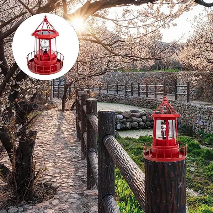 Operitacx Solar Powered Rotating Lighthouse Lamp - Waterproof Solar Lighthouse Outdoor Garden Decor, Led Yard Light for Patio, Lawn, and Pathway (Red) by GreenHaven Gardens