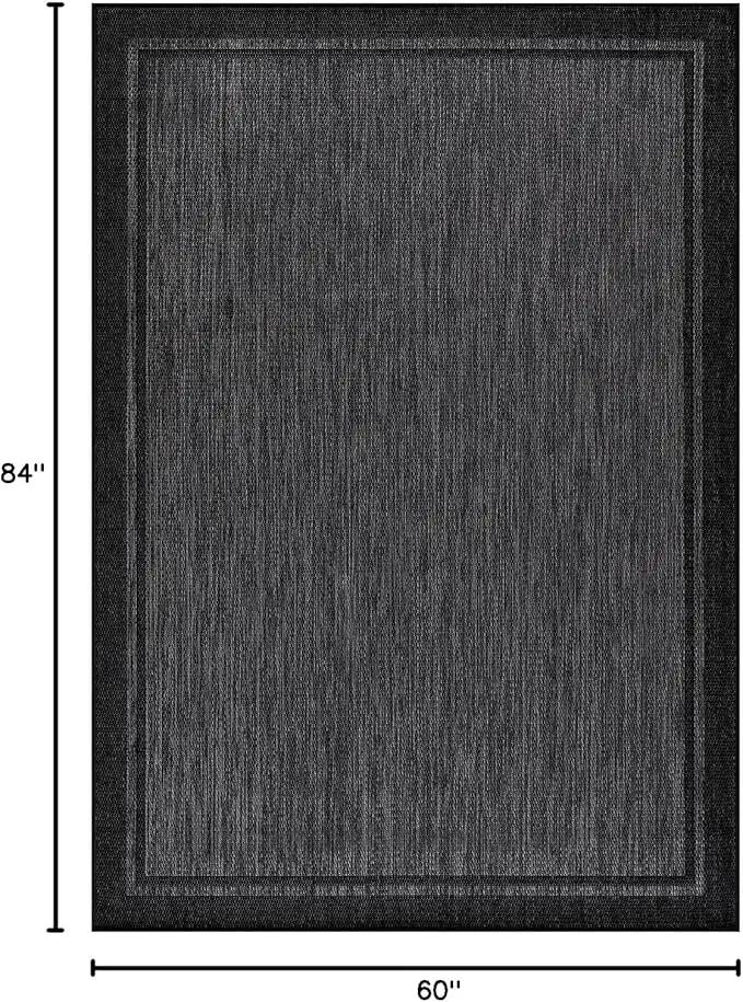CAMILSON Indoor Outdoor Rug, 5x7 Bordered Dark Grey Black Modern Area Rugs for Indoor and Outdoor Patios, Kitchen and Hallway Mats, Washable Porch Deck Outside Carpet (Bordered Black, 5 x 7) by GreenHaven Gardens