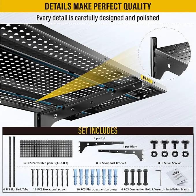 2-Pack 2 Tier 1.3x4ft Garage Shelving Wall Mounted, 800 lbs Load Capacity，15.6x48inch per Shelf Height Cassette Adjustable Floating Shelves(Black) by GreenHaven Gardens