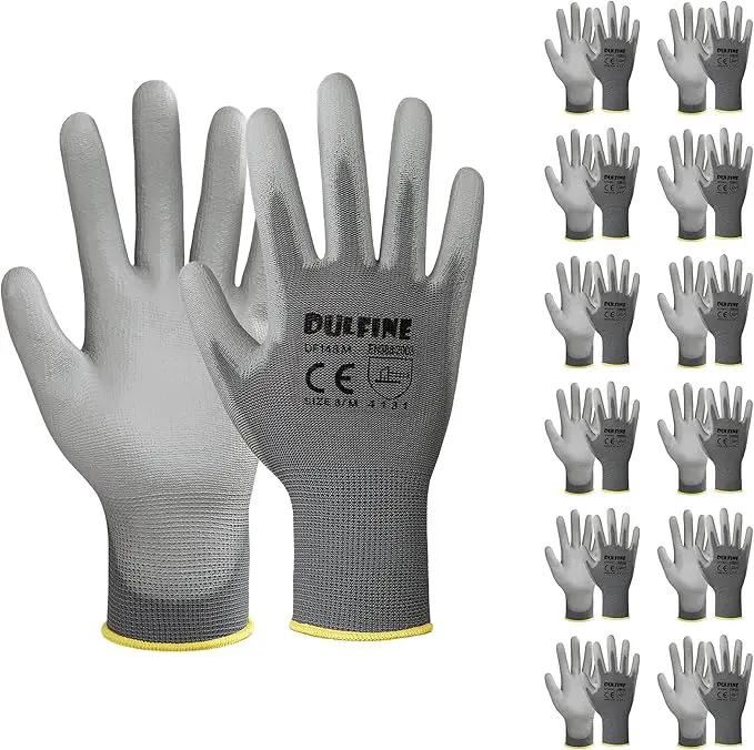 DULFINE Safety Work Gloves PU Coated-12 Pairs,Grey Seamless Knit Glove with Polyurethane Coated Smooth Grip on Palm & Fingers, for Men and Women, Ideal for General Duty Work (Medium) by GreenHaven Gardens