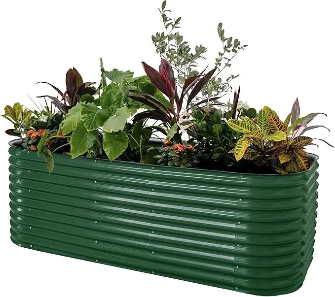 Vego garden 32" Extra Tall Raised Garden Bed Kits, 10 in 1 Modular Raised Planter Box for Vegetables Flowers Fruits Oval Metal Raised Garden Bed- British Green by GreenHaven Gardens