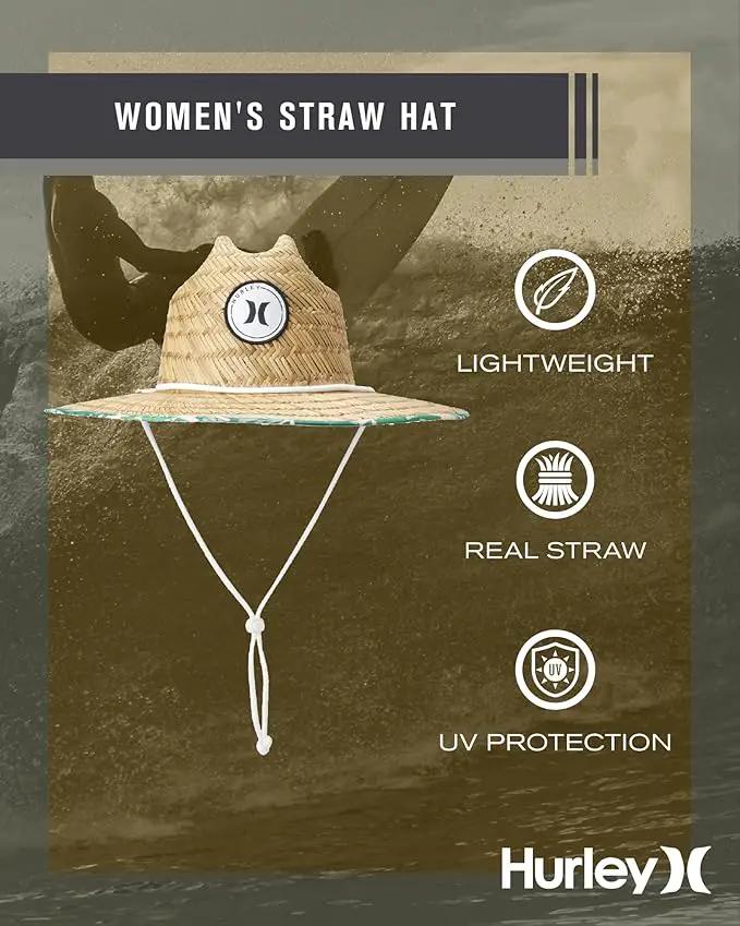 Hurley Women's Straw Hats - Real Straw Hat Medium Brim and Adjustable Chin Strap by GreenHaven Gardens
