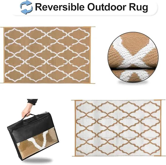 OutdoorLines Outdoor Plastic Area Rugs for Patio 5x8 ft - Reversible Outside Carpet, Stain & UV Resistant RV Mats, Straw Rug for Camping, Deck Garden, Porch and Balcony, Moroccan/Brown & Light Grey by GreenHaven Gardens