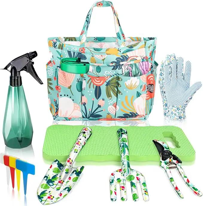 Garden Tool Set 10 Pcs, Heavy Duty Gardening Hand Tools with Garden Tool Bag, Mom Gifts for Mothers Day, Gardening Gifts for Women Garden Lover, Birthday Christmas Thanksgiving for Mom Grandma