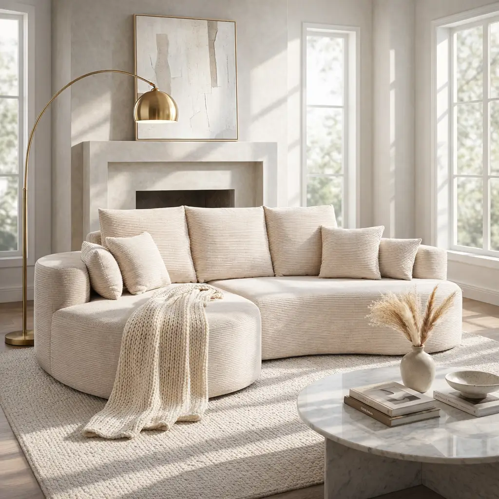 106 in. 2-Piece Fabric Cloud Curved Sectional Corduroy Sofa with Chaise by HouseOfZazla