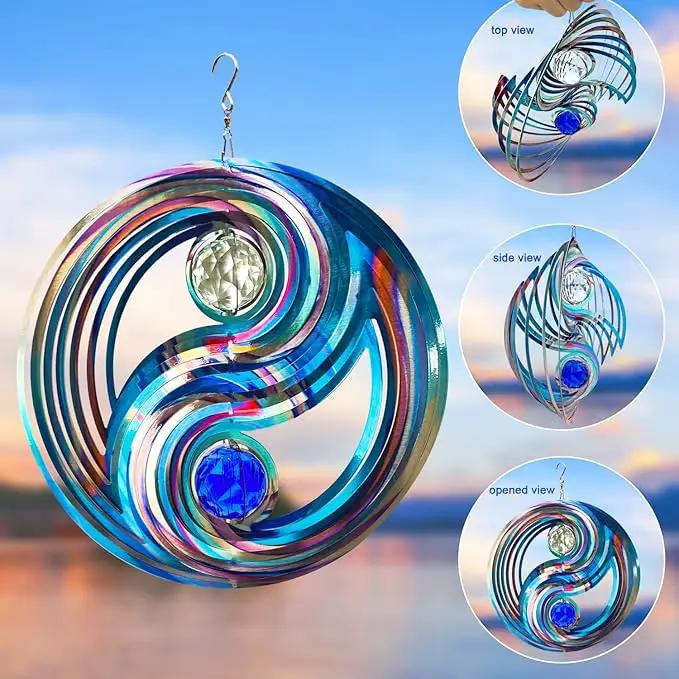 FONMY Mandala Wind Spinner w/Crystal Ball-Fengshui 3D Stainless Steel Hanging Spinners Worth Gift Christmas Decoration Indoor/Outdoor Garden Décor Kinetic Yard Art 12 Inches Wind Sculpture by GreenHaven Gardens