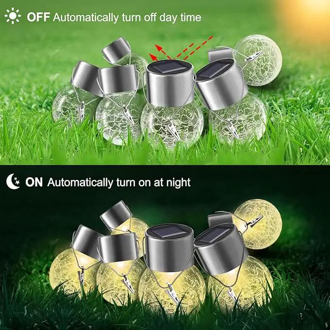 Solar Lights Outdoor Hanging Decorative Globe 8 Pack, Waterproof Solar Lantern with Handle and Clip, Solar Powered Glass Ball Lights for Garden Yard Fence Tree Umbrella Holiday Décor, Warm White by GreenHaven Gardens