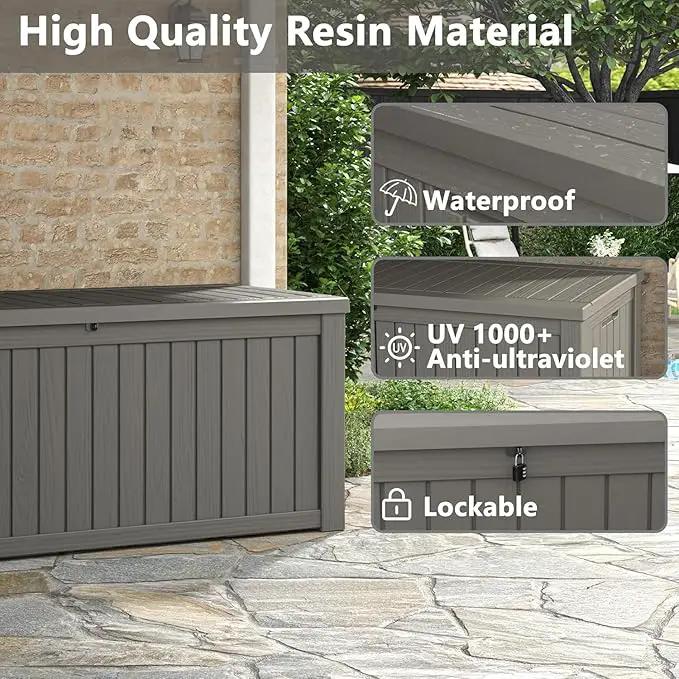 NUNU LAB 150 Gallon Outdoor Storage Box,Resin Large Sturdy Deck Box, Backyard Outside Storage Box Waterproof with Double Wall Panels,Package Delivery,Garden Outdoor Hose Bin by GreenHaven Gardens