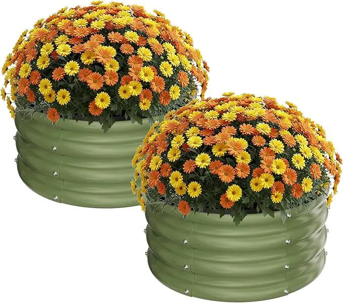 ZXZYHFTY Round Galvanized Raised Garden Bed kit,Green Outdoor Garden Raised Planter Box, Round Large Metal Raised Garden Beds for Vegetable 2 * 2 * 1ft 2 Pcs by GreenHaven Gardens