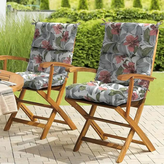 LVTXIII Outdoor Seat/Back Chair Cushion Patio Tufted High Back Cushion, Seasonal Replacement Rocking Chair Cushion with Ties (22” W x 20D”, Set of 2, Clemens Noir Pink) by GreenHaven Gardens