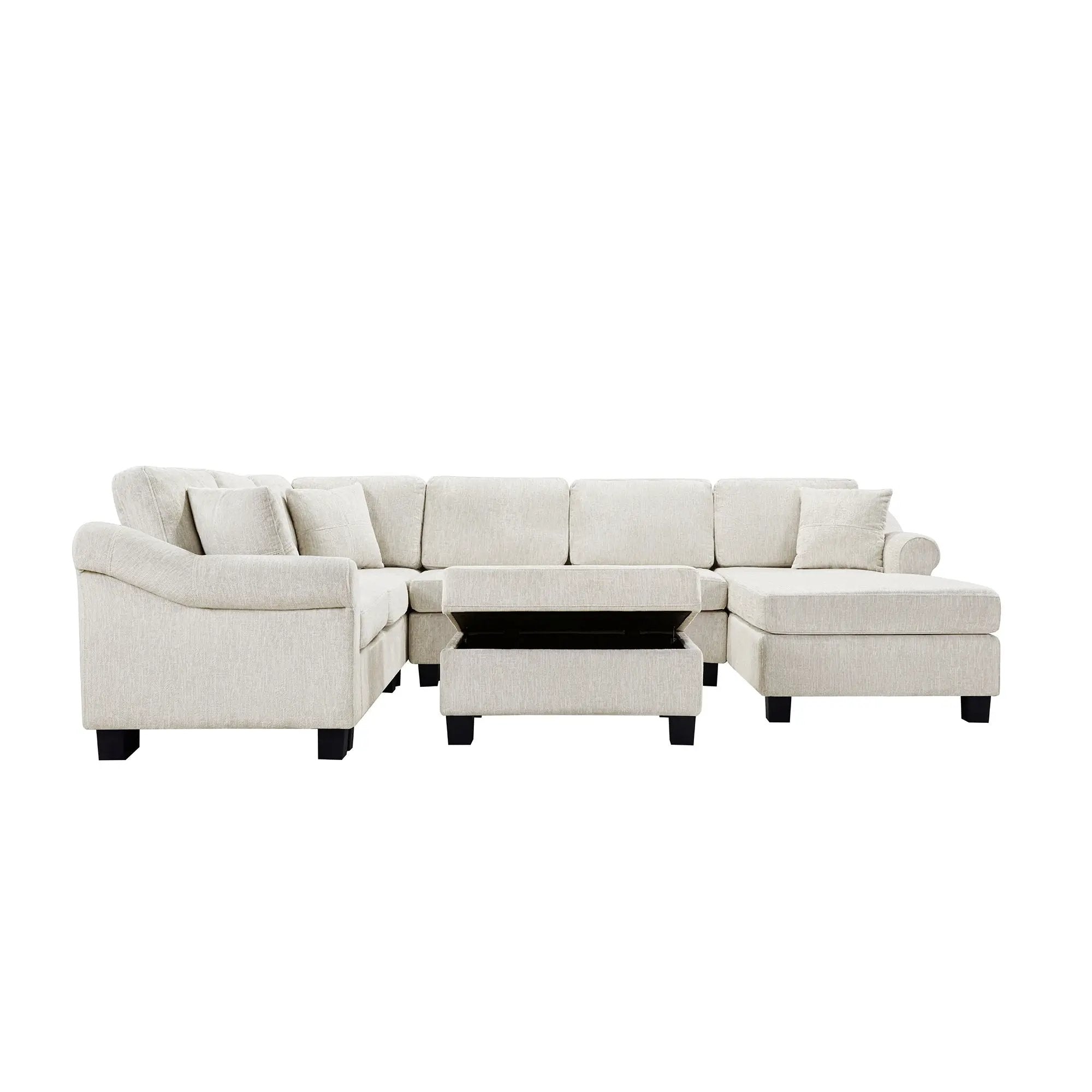 Contemporary U - Shaped Sectional Sofa With Movable Storage Ottoman