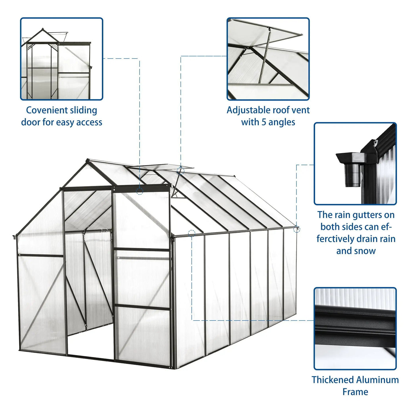 Polycarbonate house Raised Base And Anchor Aluminum Heavy Duty Walk-In houses For Outdoor Backyard In All Season by HouseOfZazla