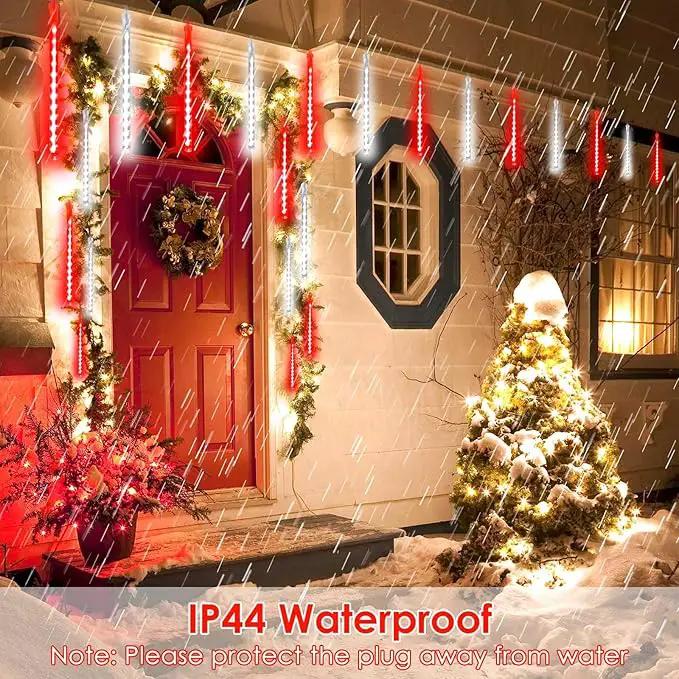 2-Pack Meteor Shower Lights Outdoor Waterproof, Rain Drop Christmas Lights Total 384 LED 30cm 16 Tubes Snow Cascading String Lights Plug in for Xmas Tree Wedding Party Garden Décor (Red and White) by GreenHaven Gardens