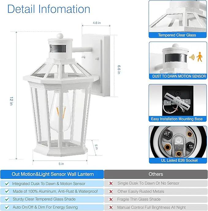 VIANIS Motion Sensor Outdoor Light Fixtures Wall Mount, 2 Pack White Dusk to Dawn Exterior Wall Lantern, Anti-Rust Wall Mount Lighting with Clear Glass Shade for House, Entryway, Front Door by GreenHaven Gardens