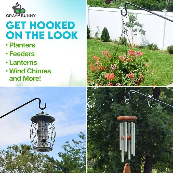Gray Bunny Deck Hook 2 Pack, 30 Inch Bird Feeder Pole, with Non-Slip Clamp Deck Bird Feeder Hanger for Railing for Feeders, Planters, Suet Baskets, Lanterns, Wind Chimes and More by GreenHaven Gardens