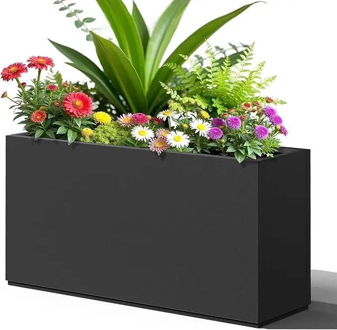 FENCY Metal Rectangular Planter Box, Large Planters for Outdoor Plants, Tall Planters for Outdoor Plants with Drainage Holes (32" L x 10" W x 16.3" H,Black) by GreenHaven Gardens
