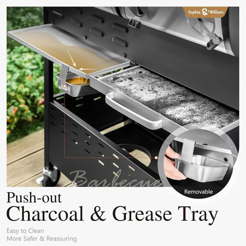 Sophia & William Charcoal and Propane Gas Grill Combo with Side Burner & Porcelain-Enameled Cast Iron Grate, Dual Fuel BBQ Grill for Outdoor, Barbecue Grill, 690 SQIN Cooking Area by GreenHaven Gardens