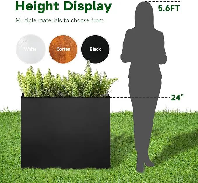 Black Steel Metallic Heavy Planter for Outdoor Plants 30"x12"x24" Outdoor Metal Planter Spliced Flower Pot with Partitions for Outside,Indoor,Garden (Black, 30 * 12 * 24) by GreenHaven Gardens