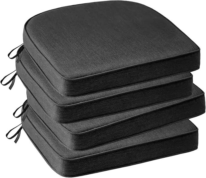 Outdoor Sunbrella Round Corner Seat Cushion, 17"x16"x2", Set of 4, Non Slip Seat Cushion Pads with Removable Cover for Patio Furniture, Garden Yard Lawn, Spectrum Carbon by GreenHaven Gardens