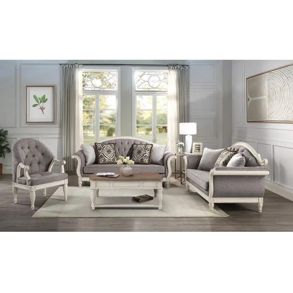 Florian - Sofa With 4 Pillows - Gray Fabric & Antique White by Unique Piece Furniture