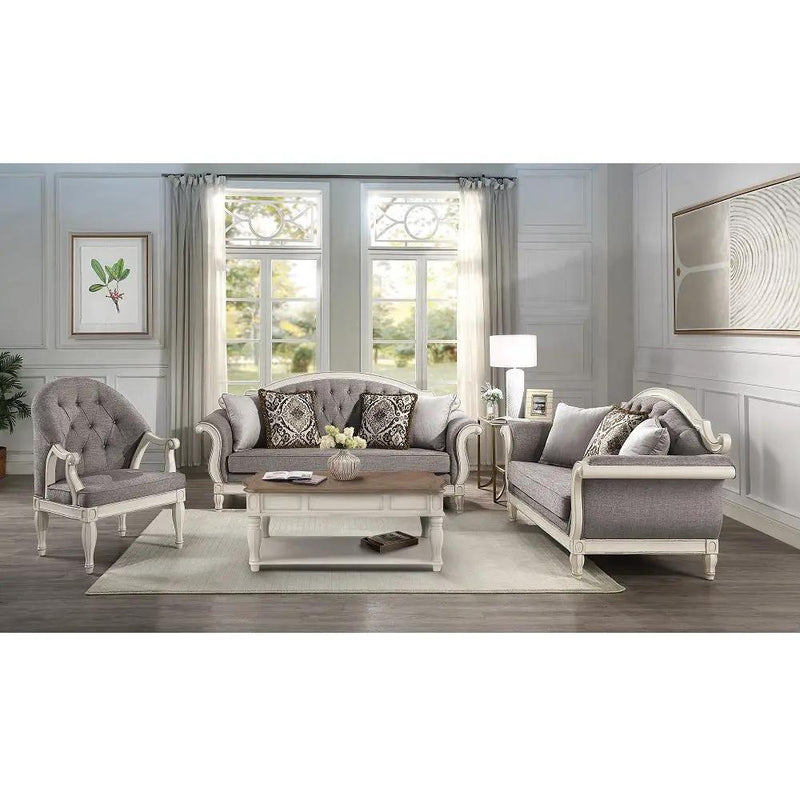 Florian - Sofa With 4 Pillows - Gray Fabric & Antique White by Unique Piece Furniture