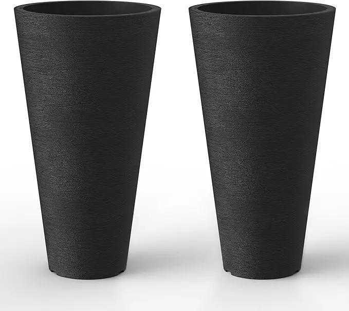 Kante Tall Round Planter Set of 2, 23" H Large Decorative Planter Pots for Outdoor Indoor Garden Patio Front Porch (Black) by GreenHaven Gardens