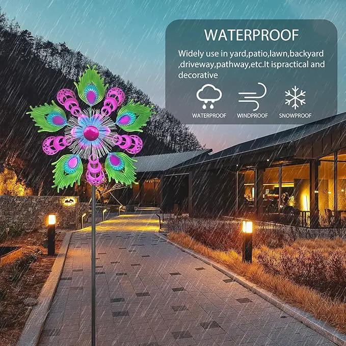 Solar Peacock Wind Spinners for Yard and Garden, 40 Inch Solar Windmill Garden Whirligig Kinetic Spinners Decor for Lawn,Patio&Yard, Metal Whirligigs Purple Wind Spinners Outdoor by GreenHaven Gardens