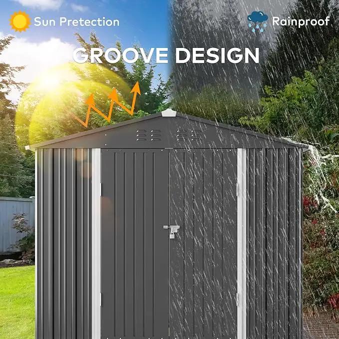 Gizoon Outdoor Storage Shed 8 x 6 FT, Galvanized Metal Garden Shed with Double Lockable Doors, Outdoor Storage Clearance for Backyard Patio Lawn-Dark Grey by GreenHaven Gardens