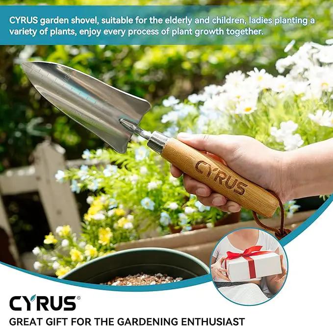 CYRUS 12.4”Garden Shovel,Heavy Duty Small Stainless Steel Garden Trowel with Ash Wood Handle,Suitable for Planting,Measuring,Weeding Multi-Purpose Garden Spade by GreenHaven Gardens