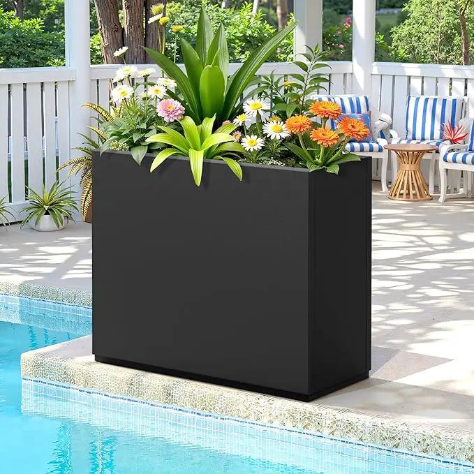 FENCY Metal Planter Box, Large Rectangular Planters for Outdoor Plants, Outdoor Tall Planters with Drainage Holes, Black Metal Planters (30" L x 12" W x 24" H) by GreenHaven Gardens