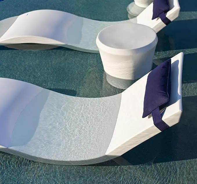 Ledge Lounger Signature Chaise Set of 2 + Affinity Side Table – in Pool Lounger Designed for Shallow Shelves Up to 9” – Outdoor Patio Sun Shelf & Poolside Furniture Bundle (Sandstone) by GreenHaven Gardens