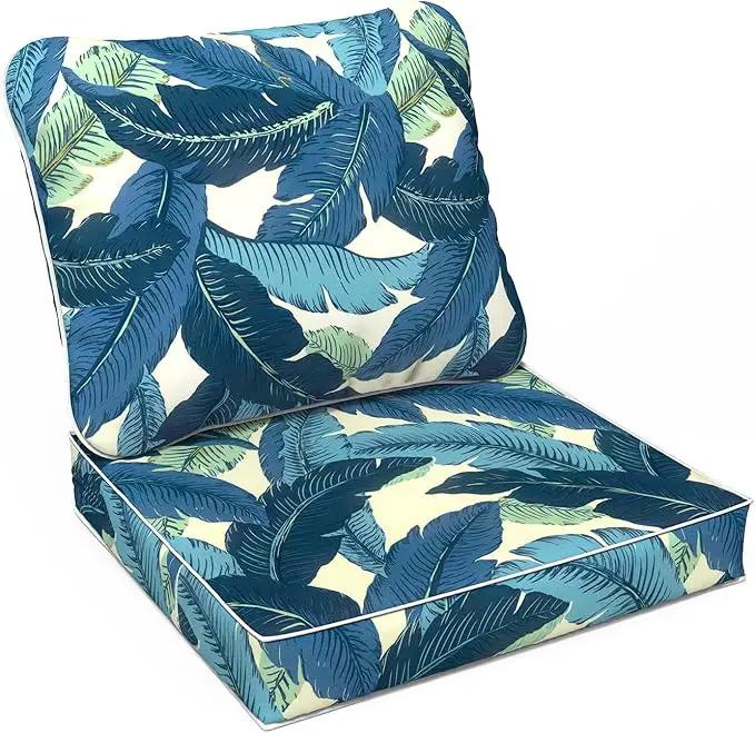 LVTXIII Outdoor Deep Seat Cushion 24"x24"x4" Patio Seat and Back Cushion Set Seasonal Chair Cushion for Dining Arm Chairs, Wicker Chairs and Garden Furniture Decoration, Swaying Palms Blue by GreenHaven Gardens