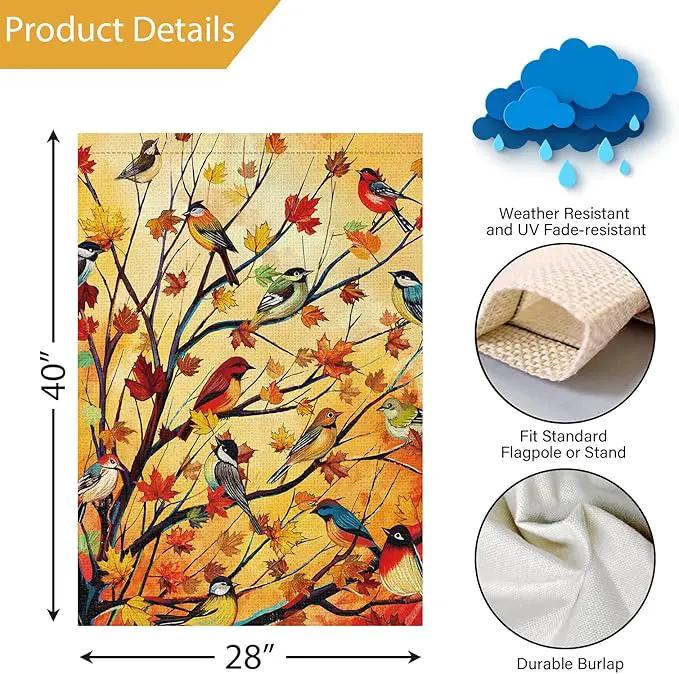Louise Maelys Welcome Fall Garden House Flag 28x40 Inch Double Sided, Autumn Maple Tree Birds Large Burlap Garden Flag Fall Thanksgiving Outside Outdoor House Yard Decor (Only Flag) by GreenHaven Gardens
