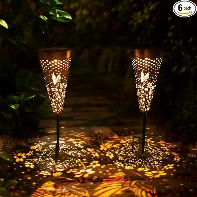 DIBIEECN 6 Pack Hummingbird Solar Pathway Lights Outdoor,Metal Garden Decorations Outdoor Lights with Patterns and Warm Light,Waterproof Landscape Lighting for Path Patio Backyard Walkway Yard by GreenHaven Gardens