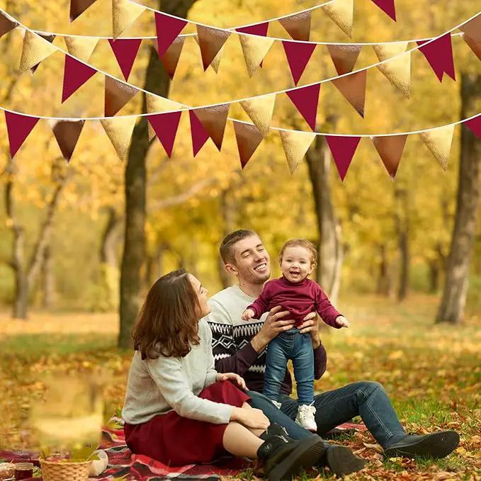 Fall Party Decorations Maroon Gold Brown Metallic Fabric Triangle Pennant Banner Burgundy Flag Bunting Garland for Autumn Thanksgiving Wedding Birthday Bridal Shower Engagement Graduation Garnet Party by GreenHaven Gardens