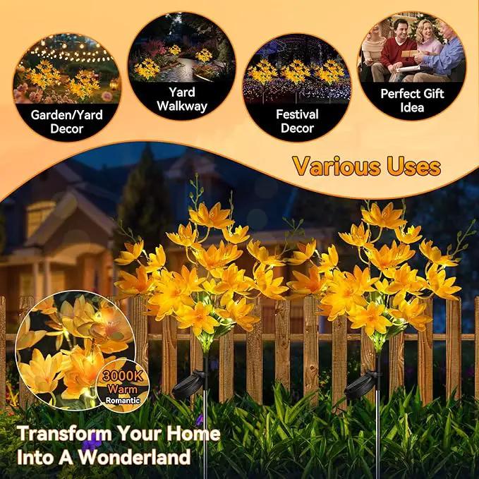 Neporal Solar Flowers Outdoor Waterproof IP65, 5-Head Snow Lotus with 20+ Flowers, Warm LED Light & 2 Lighting Modes, Decorative Solar Lights Outdoor Garden, Yard, Pathway, Flower Bed (2-Pack, Yellow)