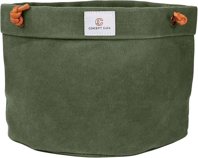 Waxed Canvas Handmade Hanging Planter for Indoor/Outdoor Plants, Hanging Basket Plant Holder Forest Green by GreenHaven Gardens