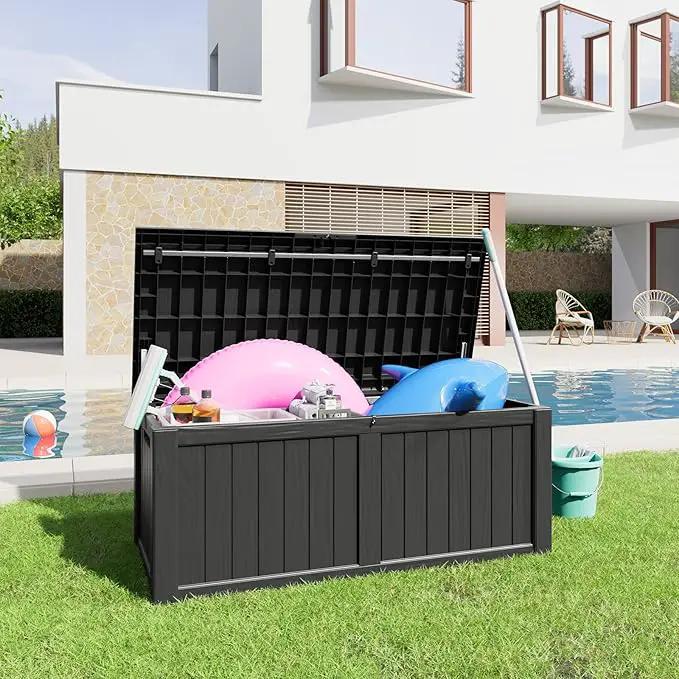 120 Gallon Resin Deck Box, Lockable Patio Outdoor Storage Box for Furniture, Garden Tools and Tools Storage, Waterproof Outside Storage Boxes - Black by GreenHaven Gardens