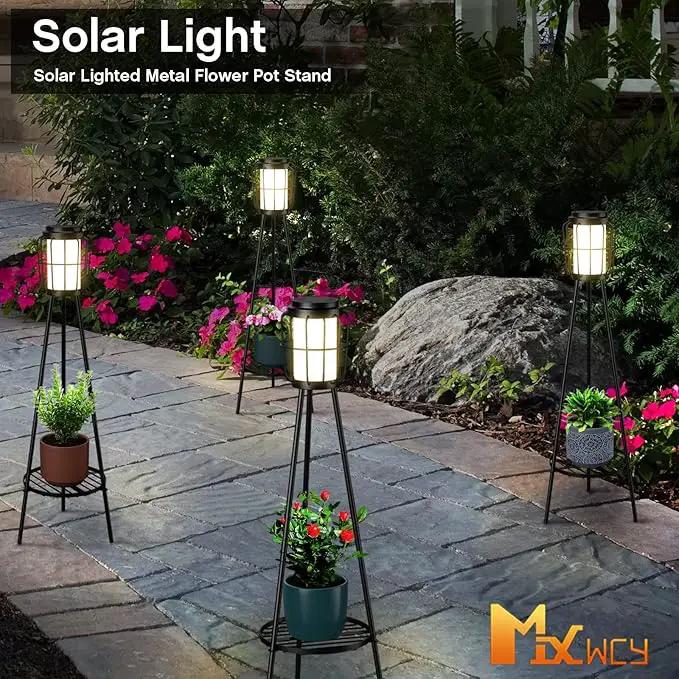2 Pack Solar Lights Outdoor with Plant Stands, Solar Floor Lamp, Solar Powered Street Lights Metal Tripod Deck Lights, Patio Decor for Garden Yard Pathway Driveway Porch by GreenHaven Gardens