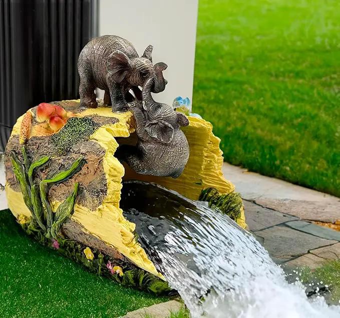 Teaeeno Twin Elephants Decor Gutter Downspout Extension Decorative,Animal Statue Outdoor Decor,3"×4" Rain Gutter Downspout Splash Block,Garden Splash Block Outdoor Sculpture,Rain Downspout Diverter by GreenHaven Gardens